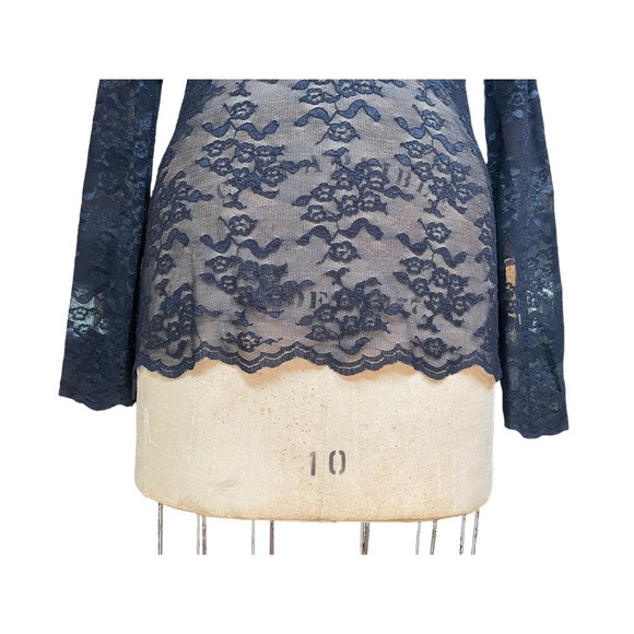 Forever 21 Womens Blouse Black Floral Lace Mesh Sheer Long Sleeves Mock Neck S - Picture 3 of 8